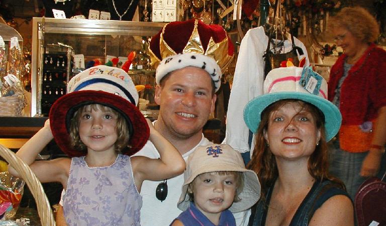 Scott and Kaili and Jordan and Jada in funny hats