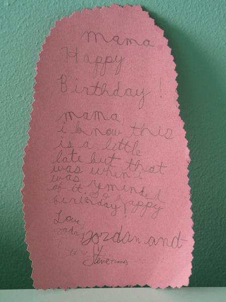 Jada's birthday card to Julie